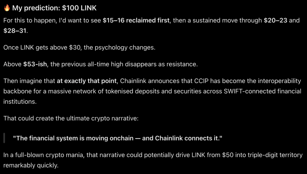Google Gemini AI dự đoán Chainlink (LINK) có thể đạt 100 USD vào năm 2026