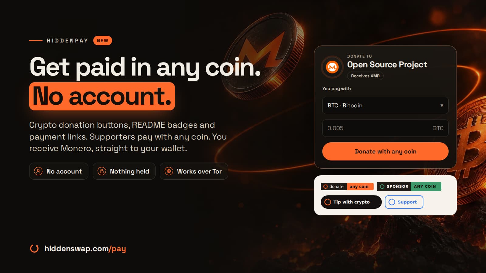 HiddenSwap ra mắt HiddenPay: Nút quyên góp tiền điện tử không cần KYC và liên kết thanh toán chấp nhận bất kỳ loại tiền nào